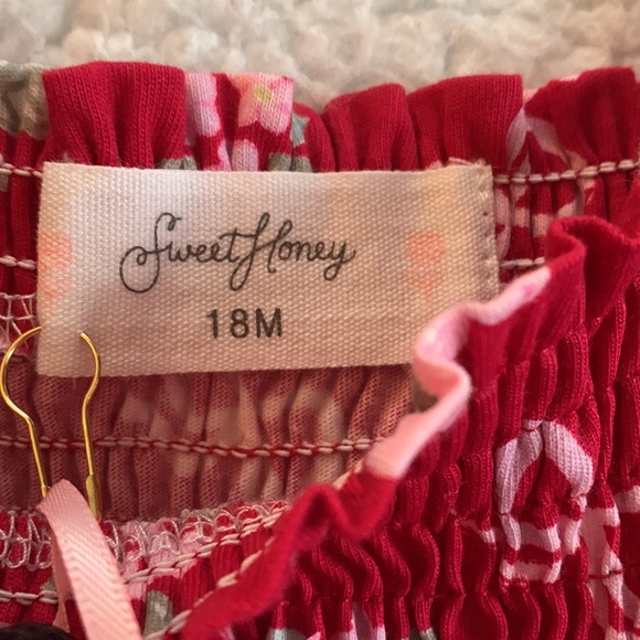 NWT Sweet Honey Puff Sleeve Dress Sweet Strawberry Glaze 18M Red - Picture 7 of 10